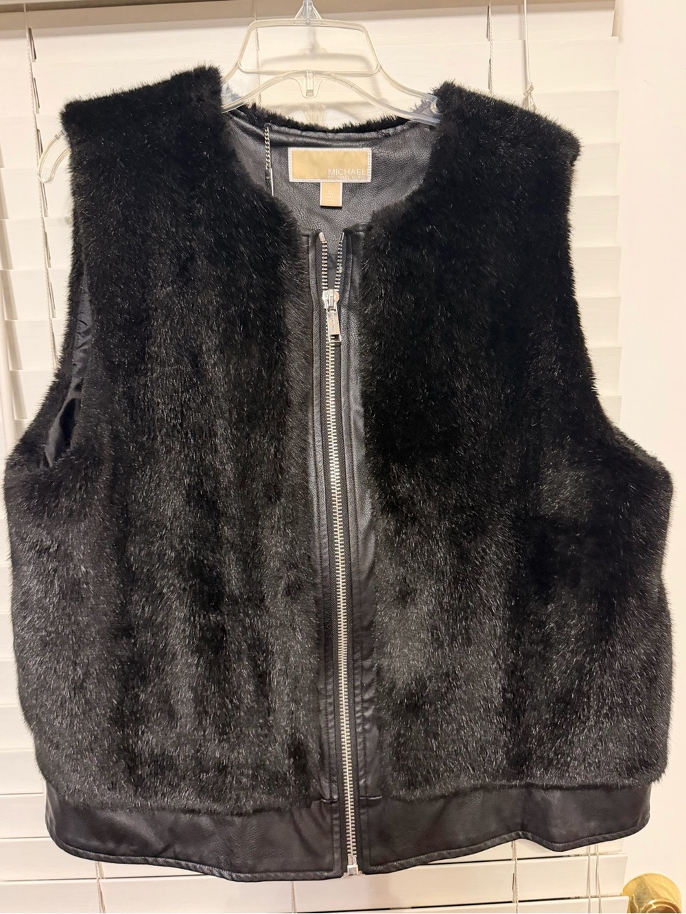 Michael Kors Black Faux Leather Vest with Fur Trim